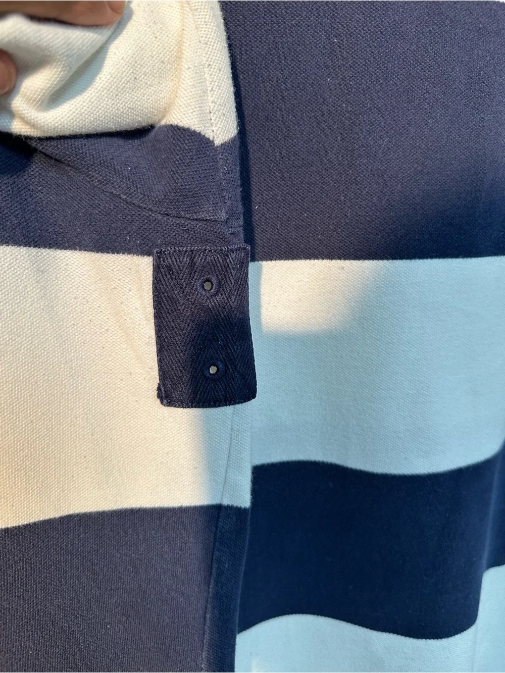 Ralph Lauren Navy and White Striped Rugby Style Polo with Red Pony US Flag